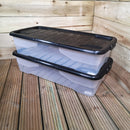 2 x 42L Clear Under Bed Storage Box with Black Lid, Stackable and Nestable Design Storage Solution