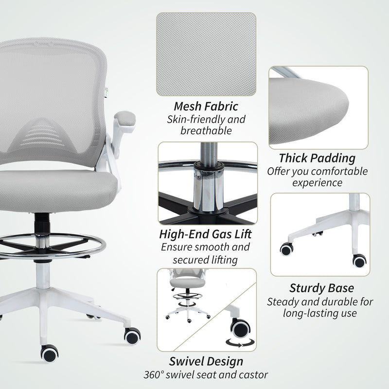 Vinsetto Mesh Office Stool, 60° Swivel Height Adjustable Chair
