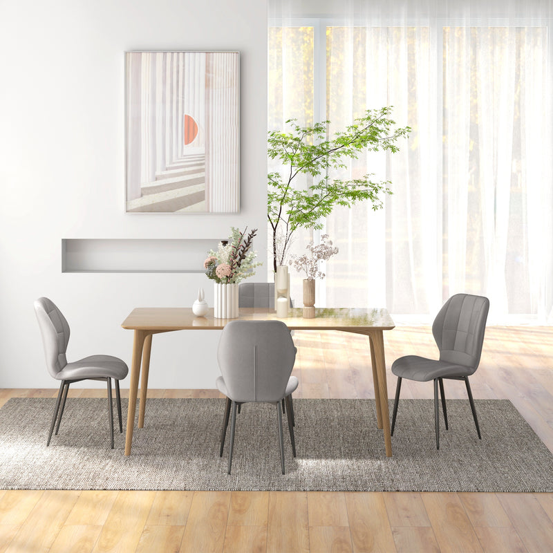 HOMCOM Modern Style Kitchen Chairs Set of 4 with Flannel Upholstered, Light Grey