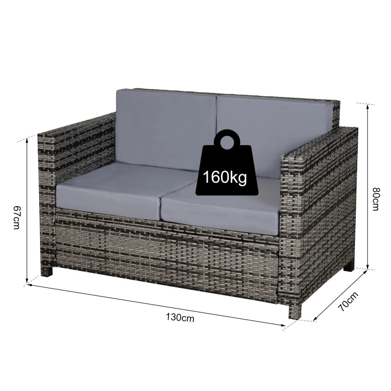 Outsunny Rattan Sofa 2 Seater - Grey