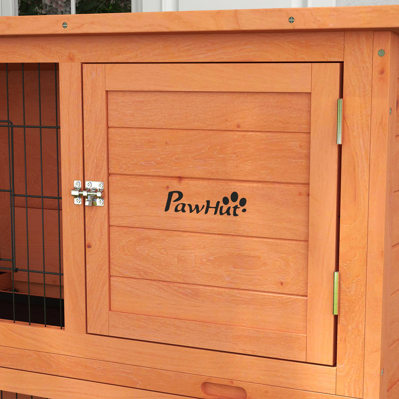 PawHut Wooden Rabbit Hutch, Antiseptic Outdoor, for 1-2 Rabbits - Orange