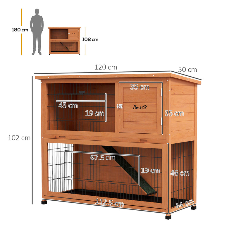 PawHut Wooden Rabbit Hutch, Antiseptic Outdoor, for 1-2 Rabbits - Orange