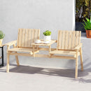 Outsunny Wooden Garden Loveseat with Parasol Hole, Natural Wood Finish
