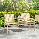Outsunny Wooden Garden Loveseat with Parasol Hole, Natural Wood Finish