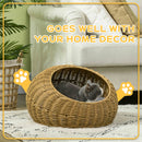 PawHut Wicker Cat House With Washable Cushion For Indoor Cats, Light Brown