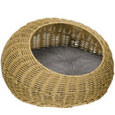 PawHut Wicker Cat House With Washable Cushion For Indoor Cats, Light Brown