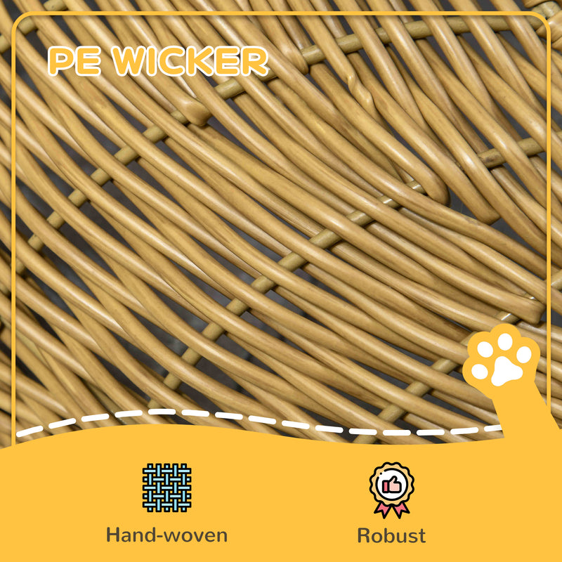 PawHut Wicker Cat House With Washable Cushion For Indoor Cats, Light Brown