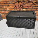 335 Litre Black Rattan Effect Garden Storage Box With Sit On Lid