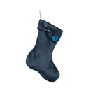 70cm Hanging Dark Blue Velour Star Print Christmas Stocking With Pom Poms