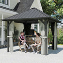 Outsunny 3 X 3(m) Metal Hardtop Gazebo With Netting And Curtains, Black