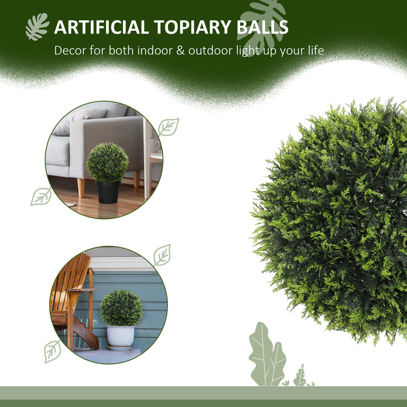 HOMCOM Set of 2 Artificial Plant Topiary Balls, Faux Plants for Decor, Green
