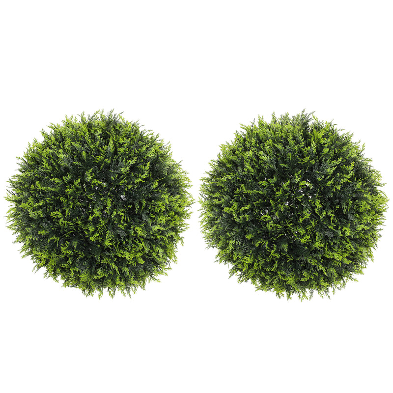 HOMCOM Set of 2 Artificial Plant Topiary Balls, Faux Plants for Decor, Green