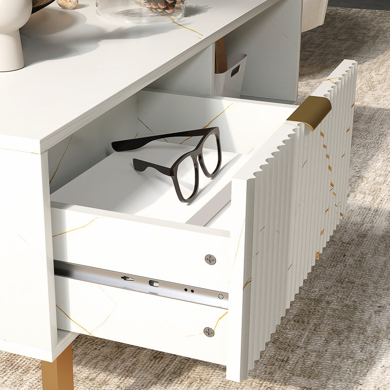 HOMCOM Coffee Table, Living Room Table with Drawer and Open Shelves