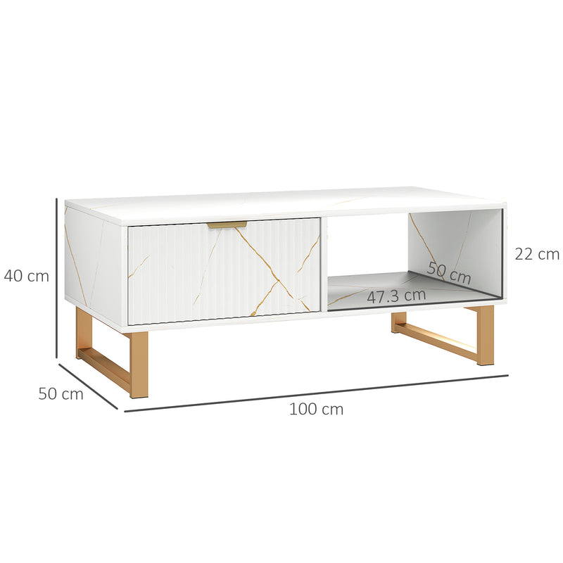HOMCOM Coffee Table, Living Room Table with Drawer and Open Shelves