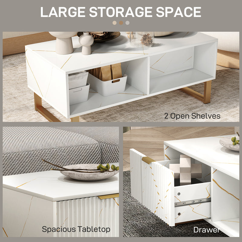 HOMCOM Coffee Table, Living Room Table with Drawer and Open Shelves