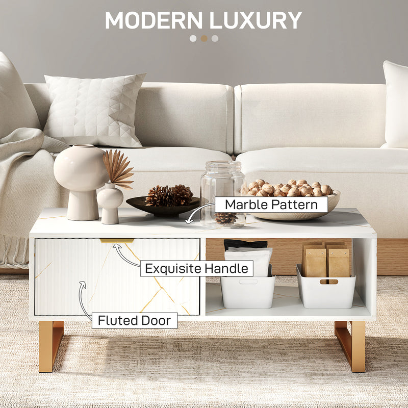 HOMCOM Coffee Table, Living Room Table with Drawer and Open Shelves