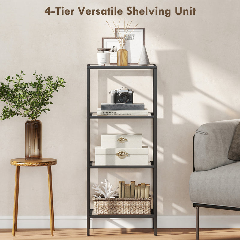 HOMCOM 4-Tier Shelving Unit Modern Glass Shelf Bookshelf For Home