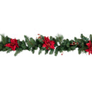 1.8m (6ft) Deluxe Christmas Garland with Red and Gold Poinsettias