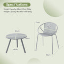 All Weather PP Patio Conversation 3 Pieces Bistro Set with Round Coffee table-Grey