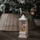 29cm Battery Powered Light up Antique Lantern Christmas Water Spinner with Snowy Mouse Scene