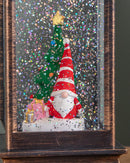 28cm Battery Powered Light up Antique Lantern Christmas Water Spinner with Snowy Gonk Scene
