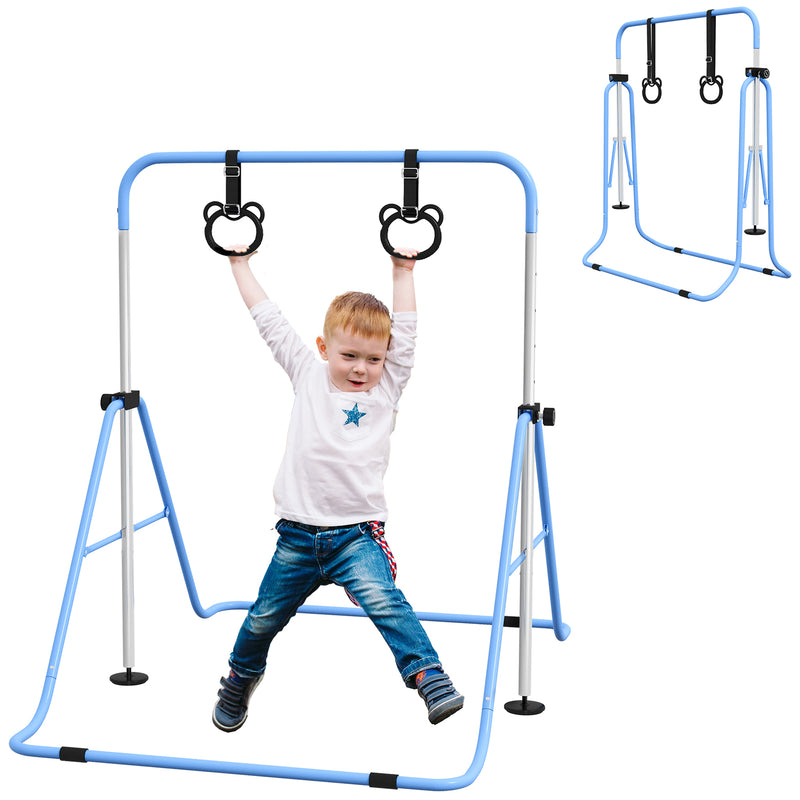 HOMCOM Adjustable Height Foldable Kids Purple Gymnastics Bar With Non-Slip Mats