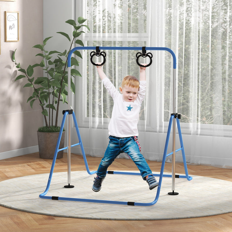 HOMCOM Adjustable Height Foldable Kids Purple Gymnastics Bar With Non-Slip Mats