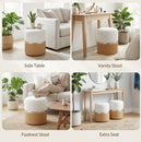 HOMCOM Round Storage Ottoman Set Of 2, Nesting Footrest Stool, Cream & Brown