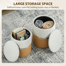 HOMCOM Round Storage Ottoman Set Of 2, Nesting Footrest Stool, Cream & Brown