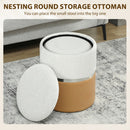HOMCOM Round Storage Ottoman Set Of 2, Nesting Footrest Stool, Cream & Brown