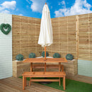 Outdoor 4 Person Rectangular Wooden Garden Dining Table, 2 Benches with Cream Parasol and Base Set