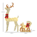 Outsunny Light Up Reindeer & Sleigh Christmas Decoration w/ 170 LED Lights