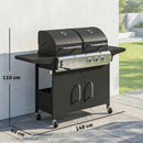Outsunny 3 Burner Hybrid Dual Fuel BBQ Gas Grill With Side Burner, Black