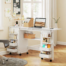 HOMCOM Folding Sewing Table with 2 Magnetic Doors, Storage Shelf, White
