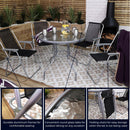Samuel Alexander 4 Seater Garden Table And Chairs Set 4 Folding Chairs Outdoor Glass Table Garden Dining Set With Black Parasol Umbrella Patio Furniture Set