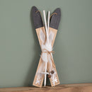55cm Wooden Decorative Skis With White Fur & Bells Christmas Decoration