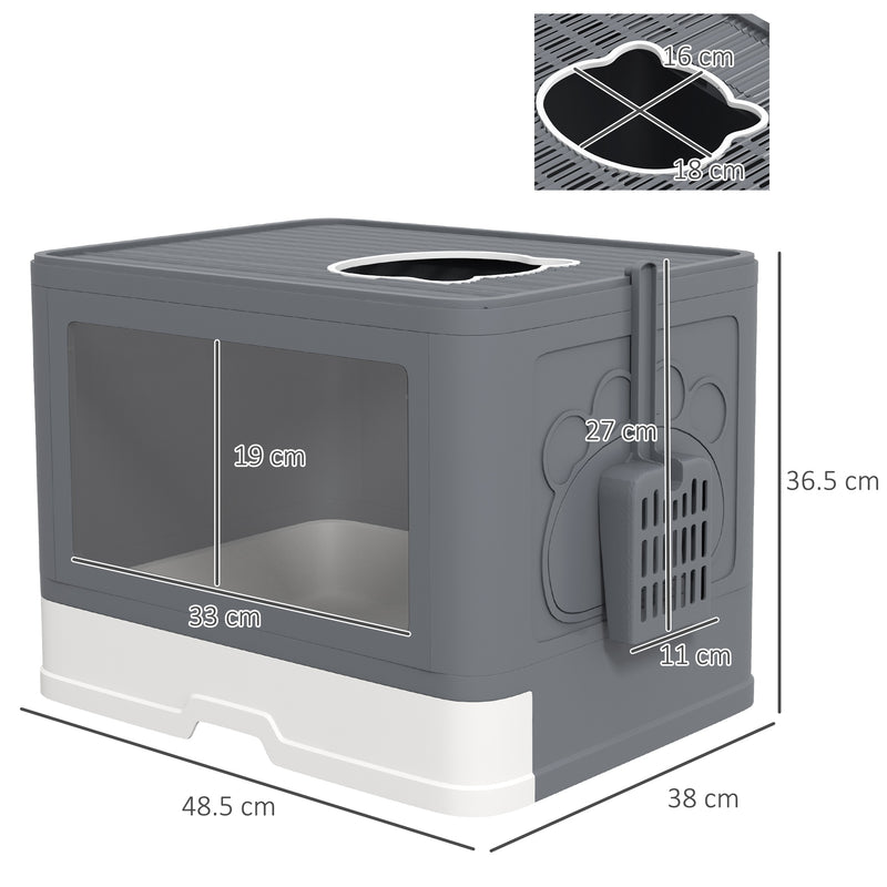 PawHut Enclosed Cat Litter Tray with Lid, Front Entry, Top Exit, Scoop, Brush