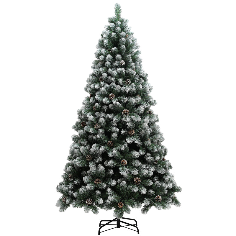 HOMCOM 7ft Artificial Pine Christmas Tree with Pinecones, Steel Base