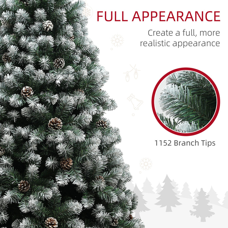 HOMCOM 7ft Artificial Pine Christmas Tree with Pinecones, Steel Base