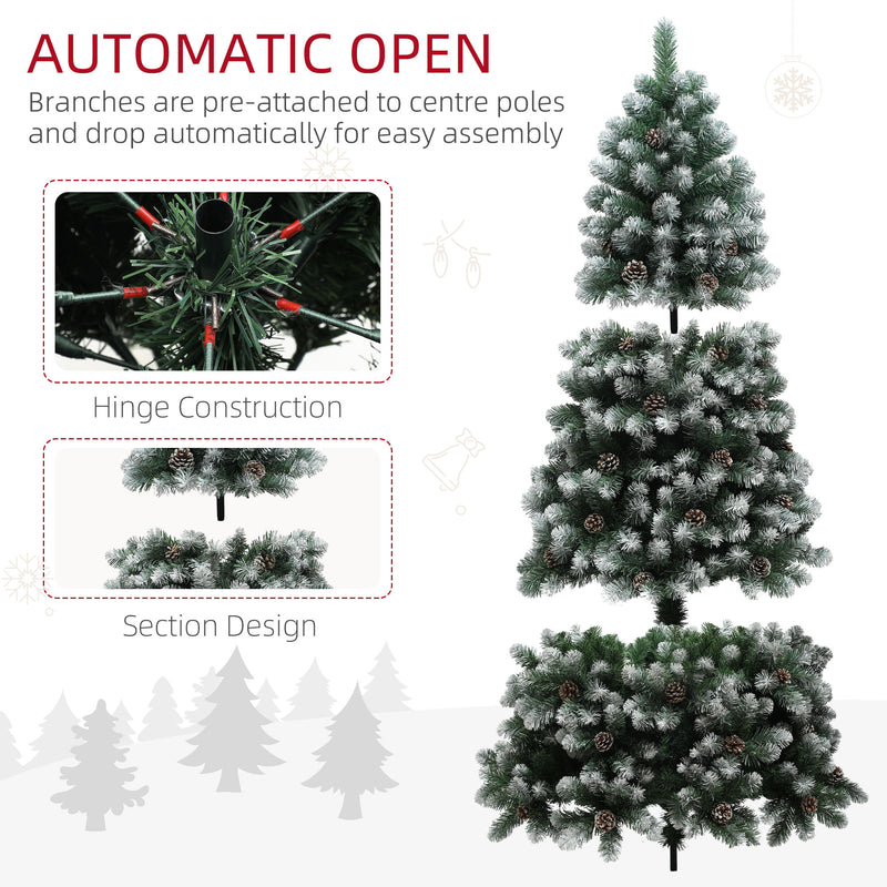 HOMCOM 7ft Artificial Pine Christmas Tree with Pinecones, Steel Base