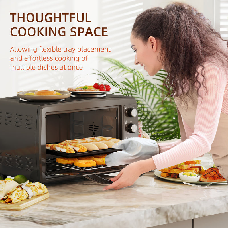 HOMCOM 36L Countertop Toaster Oven with 2 Hot Plates, Grill, Roast, Bake