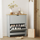HOMCOM 12-Shoe Storage Cabinet 4 Shelves 2 Drawers Tabletop