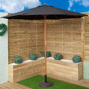 Outdoor 4 Person Rectangular Wooden Garden Dining Table, 2 Benches with Black Parasol and Base Set