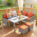 Outsunny 5Pcs Rattan Dining Corner Sofa Set, Garden Furniture Set, Orange