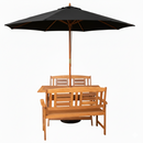 Outdoor 4 Person Folding Rectangular Wooden Garden Dining Table Benches Black Parasol and Base Set