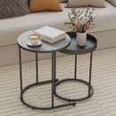 HOMCOM Nesting Side Table Set Of 2, Industrial Round Nest Of Tables, Grey