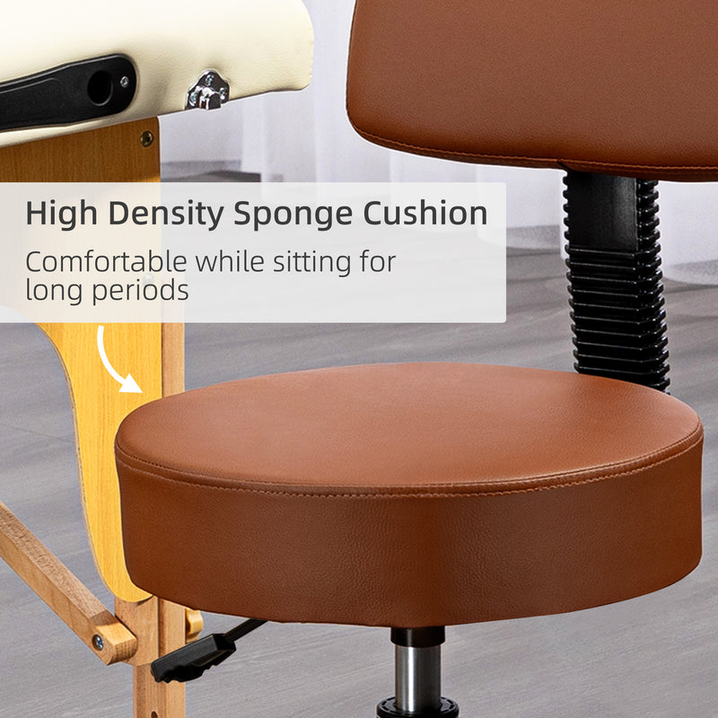 HOMCOM Adjustable Swivel Salon Chair Padded Seat Back 5 Wheels Brown