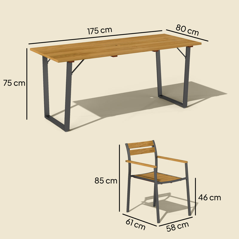 Outsunny 7 Piece Garden Dining Set with Table and 6 Stackable Chairs, Brown
