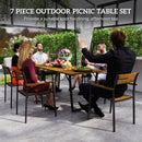 Outsunny 7 Piece Garden Dining Set with Table and 6 Stackable Chairs, Brown