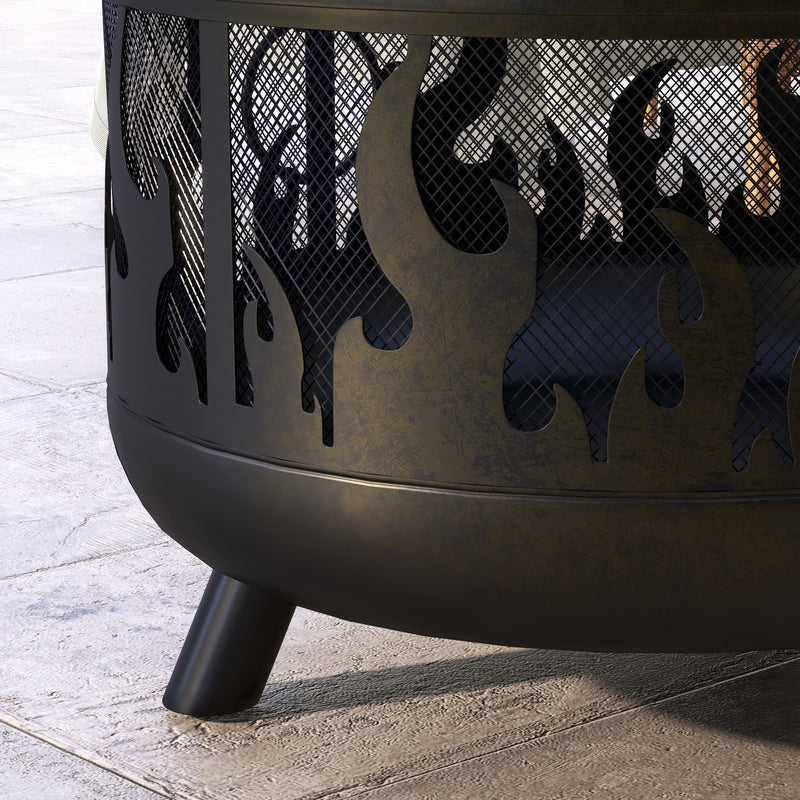 Outsunny 61.5cm 2-In-1 Outdoor Fire Pit & Firewood BBQ Garden Cooker Heater